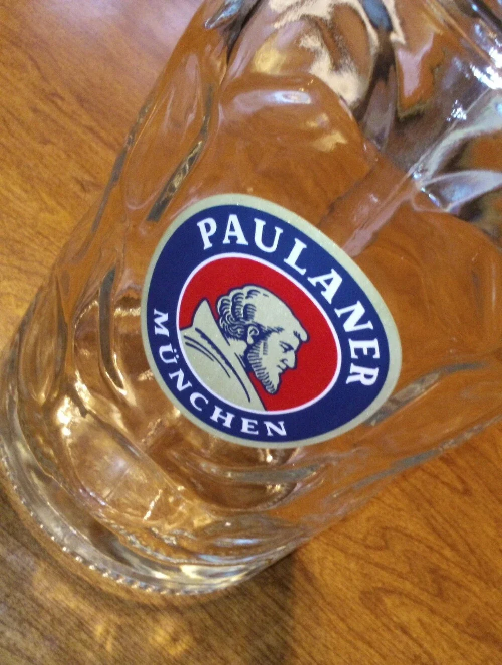 Paulaner Munchen One Liter Clear Glass Dimpled Heavy Duty Beer Mug